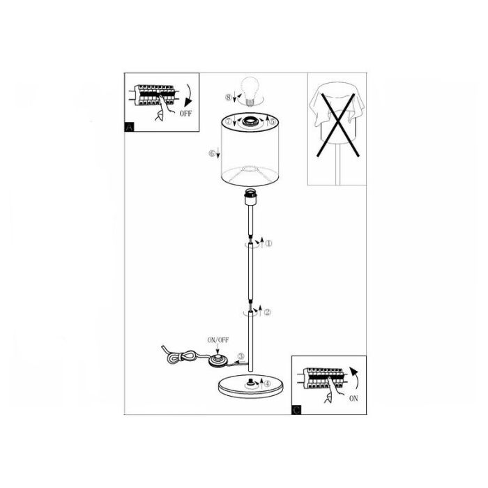 Witte moderne vloerlamp stof, Abano, met schakelaar