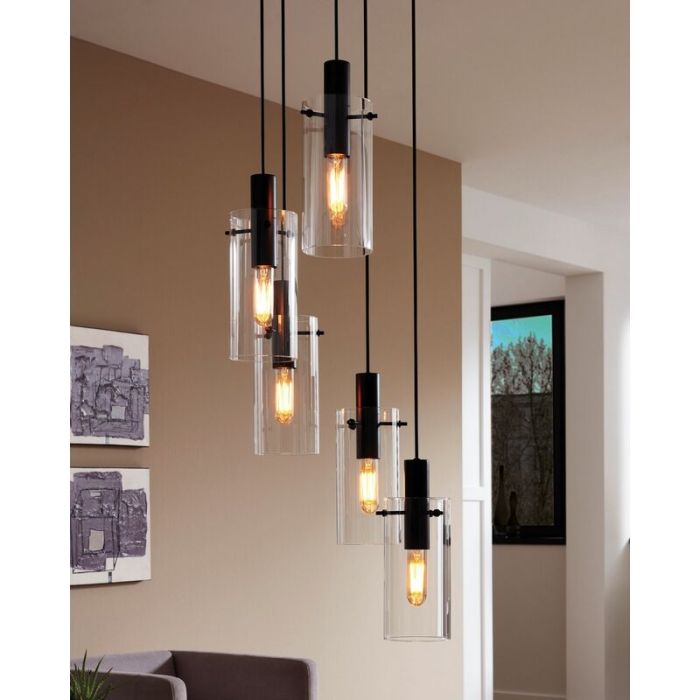 Zwarte moderne hanglamp glas, Jovanni