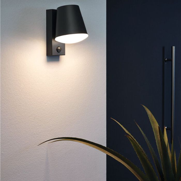 Antraciete moderne buiten wandlamp met bewegingssensor metaal, Aiden, IP44