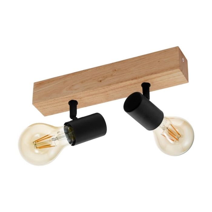 Bruine landelijke plafondspot, Anton, hout, 2 lampen