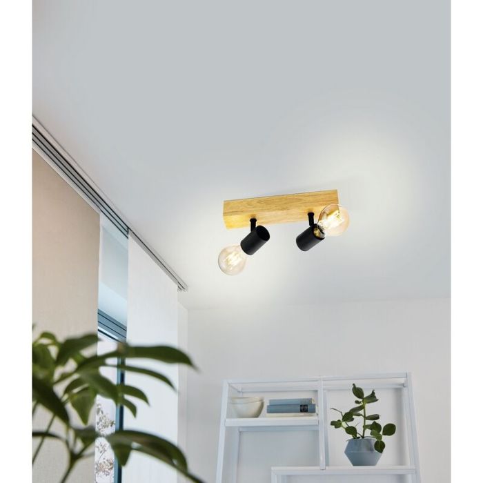 Bruine landelijke plafondspot, Anton, hout, 2 lampen