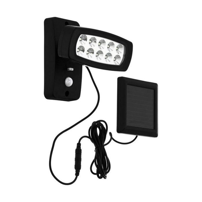 Zwarte buiten wandlamp op zonne-energie kunststof, Fuat, 2W, 3000K LED, IP44