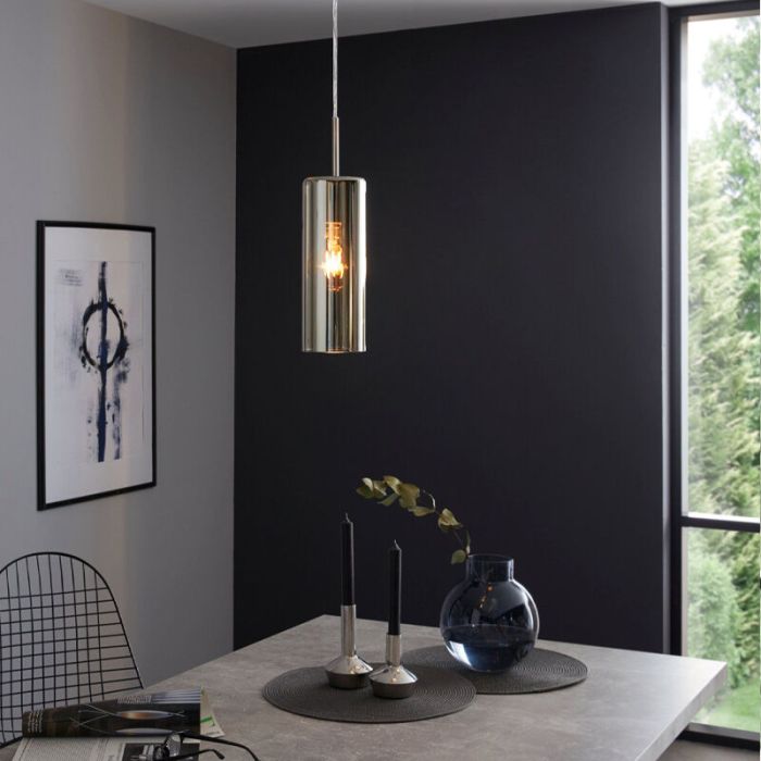 Nikkelen design hanglamp glas, Tino