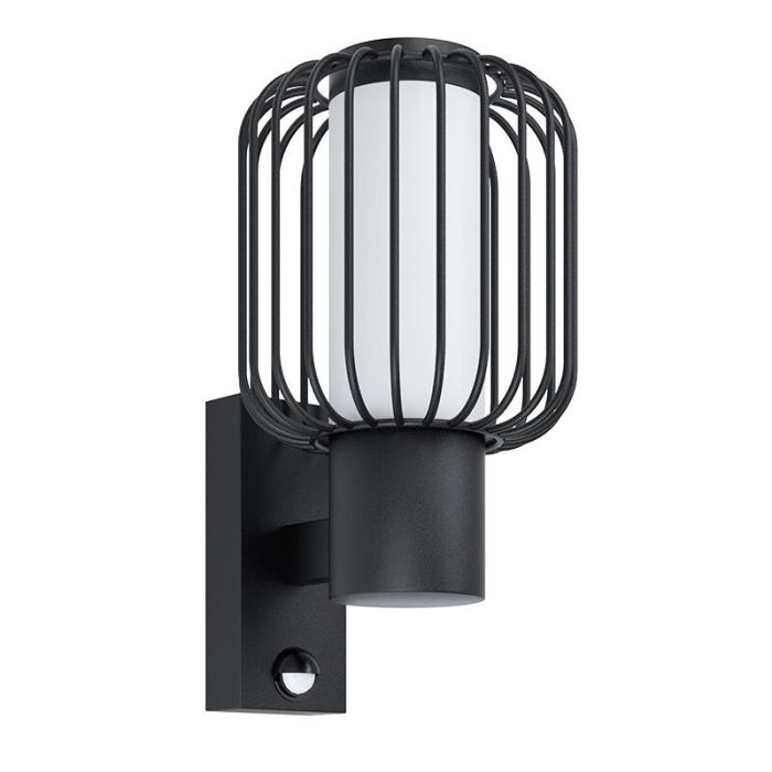 Zwarte moderne buitenlamp met bewegingssensor, Latife, staal, met bewegingssensor