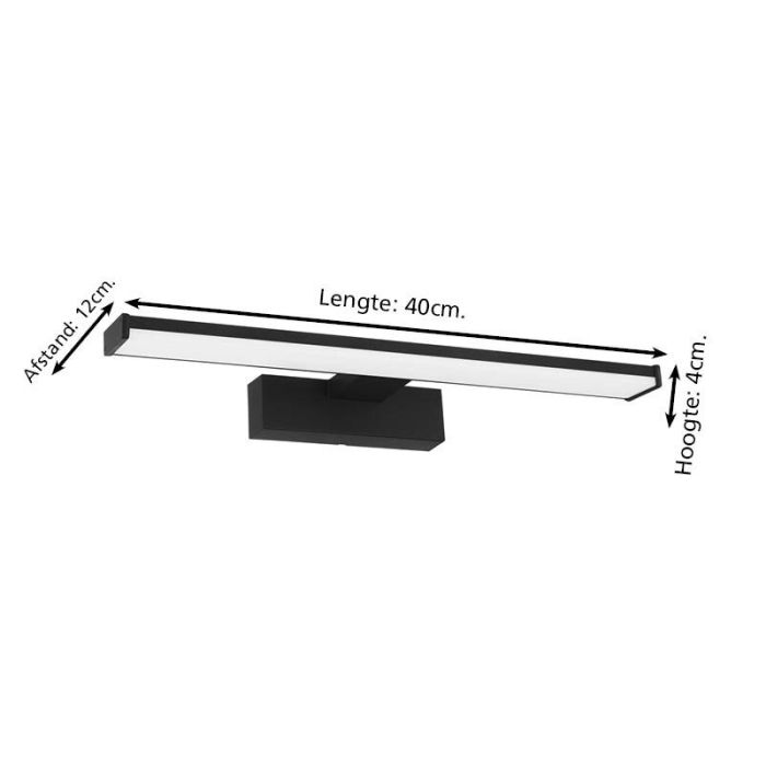 Zwarte spiegelverlichting kunststof, Nancy, 7,4W, 4000K LED, IP44