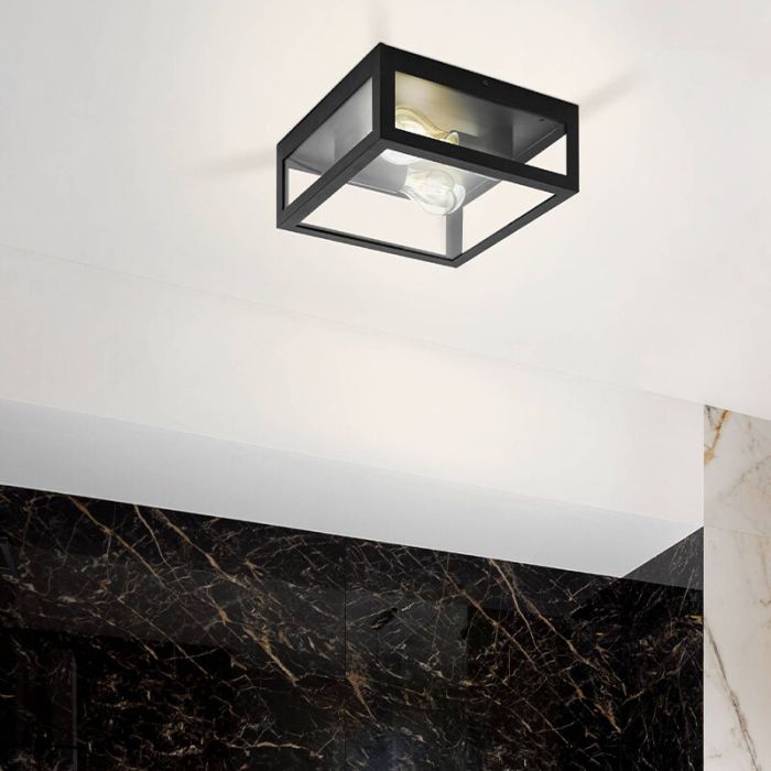 Zwarte moderne badkamer plafondlamp glas, Amadou, IP44