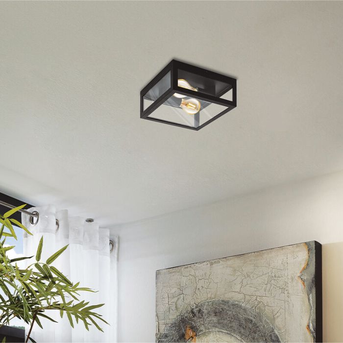 Zwarte moderne badkamer plafondlamp glas, Amadou, IP44