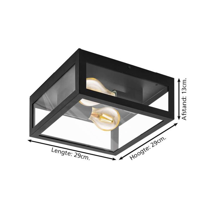 Zwarte moderne badkamer plafondlamp glas, Amadou, IP44