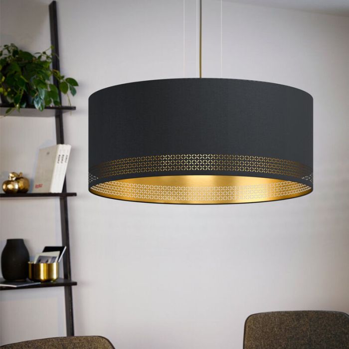 Zwarte moderne hanglamp stof, Niko