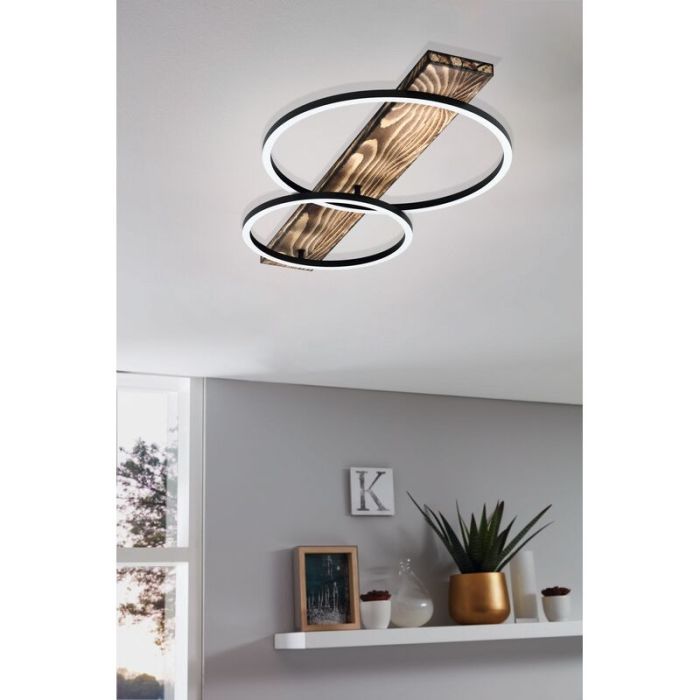 Zwarte landelijke plafonniere, Annebel, staal, 12w 3000K (warm wit) LED