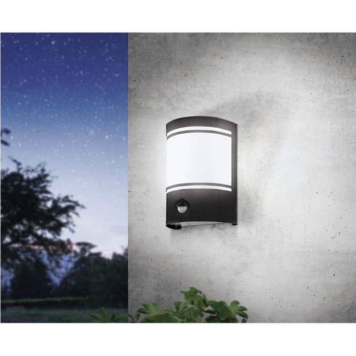 Zwarte moderne buiten wandlamp met bewegingssensor staal, Elyana, IP44
