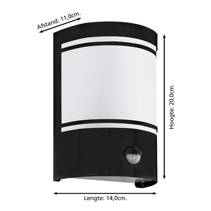 Zwarte moderne buiten wandlamp met bewegingssensor staal, Elyana, IP44