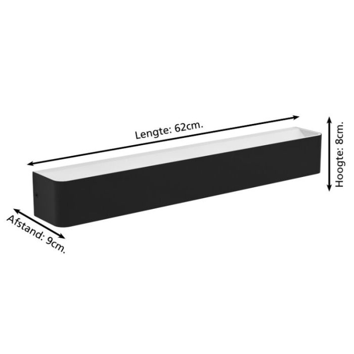 Zwarte moderne badkamer wandlamp aluminium, Rafael, 26,5W, 3000K LED, IP44