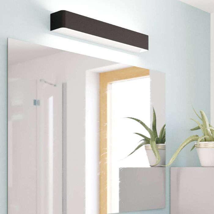 Zwarte moderne badkamer wandlamp aluminium, Rafael, 26,5W, 3000K LED, IP44