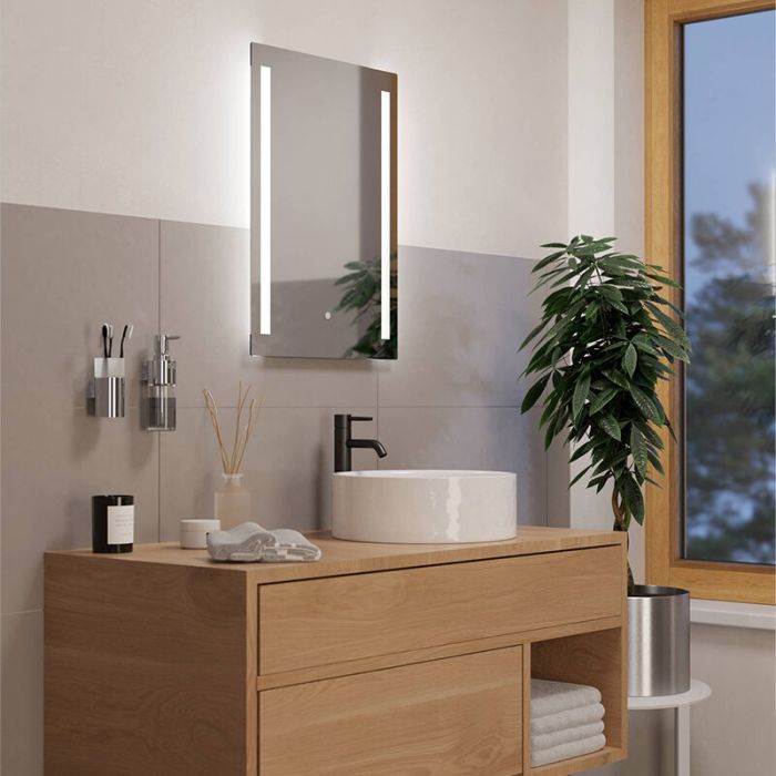 Grijze moderne spiegel met verlichting glas, Bibi, 6,1W, 4000K LED, IP44, met schakelaar