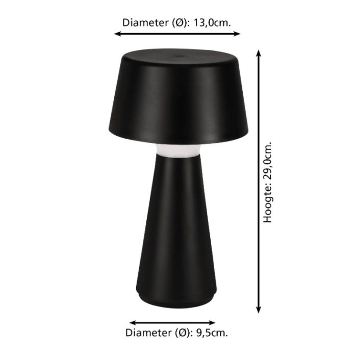 Zwarte buiten tafellamp kunststof, Peterke, 3W, verstelbare lichtkleur, IP44, met touchdimmer