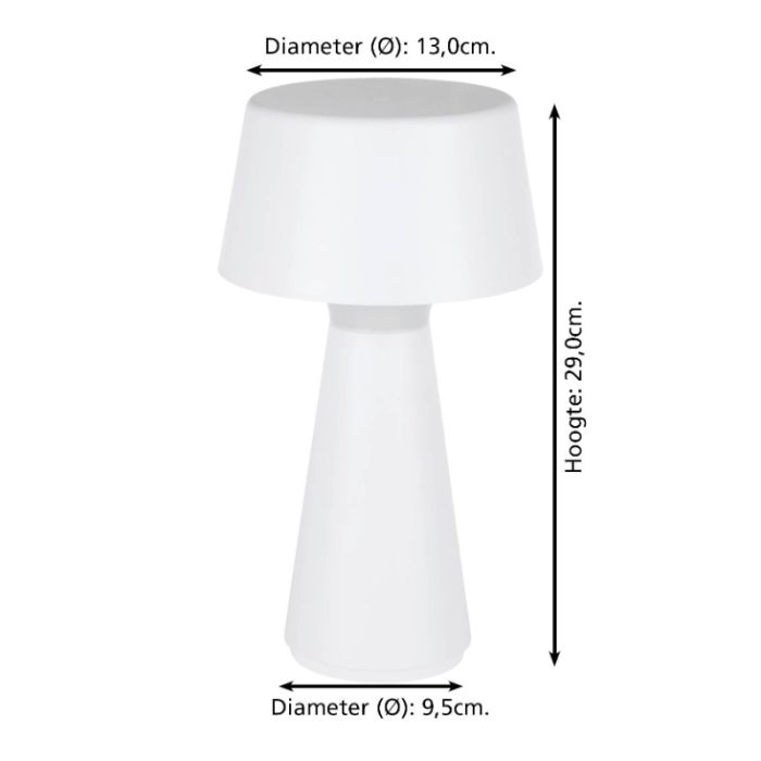Witte buiten tafellamp kunststof, Peterke, 3W, verstelbare lichtkleur, IP44, met touchdimmer
