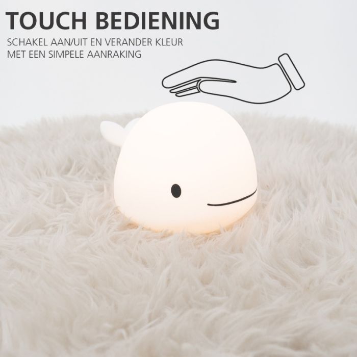 Witte kinderkamer tafellamp kunststof, Whale, 5W, RGBW LED