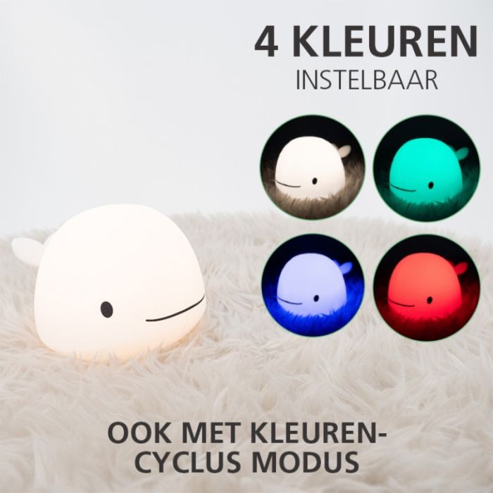 Witte kinderkamer tafellamp kunststof, Whale, 5W, RGBW LED