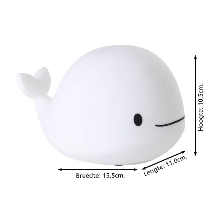 Witte kinderkamer tafellamp kunststof, Whale, 5W, RGBW LED