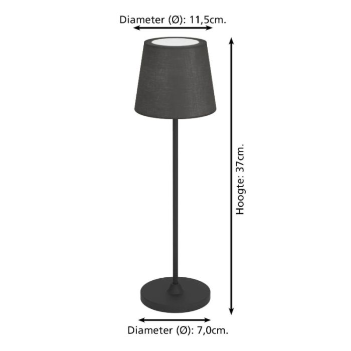 Zwarte moderne tafellamp stof, Latif, 2W, LED verstelbare lichtkleur, met touchdimmer