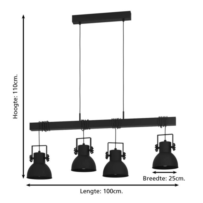 Zwarte industriële hanglamp aluminium, Liane