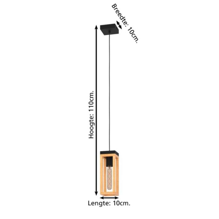 Houten hanglamp bruin, Jasmina, met schakelaar