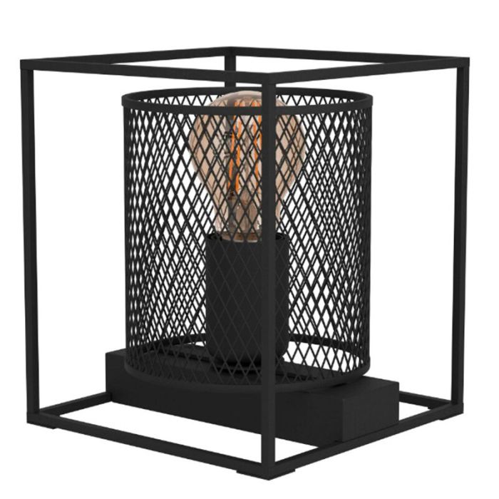 Zwarte industriële tafellamp aluminium, Thiemo, met schakelaar