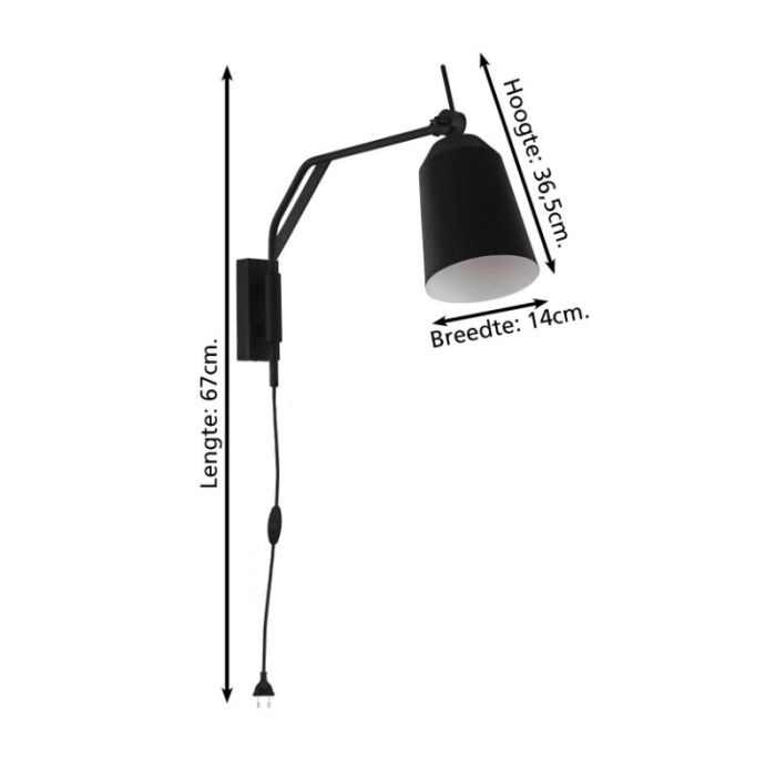 Zwarte industriële wandlamp aluminium, Jelco, met schakelaar