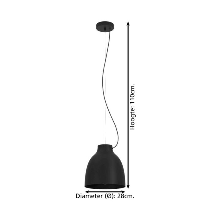 Zwarte industriële hanglamp aluminium, Thijs