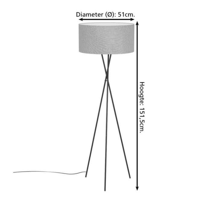 Grijze moderne driepoot vloerlamp aluminium, Anuschka, met schakelaar