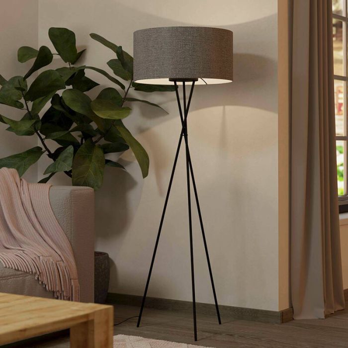 Grijze moderne driepoot vloerlamp aluminium, Anuschka, met schakelaar