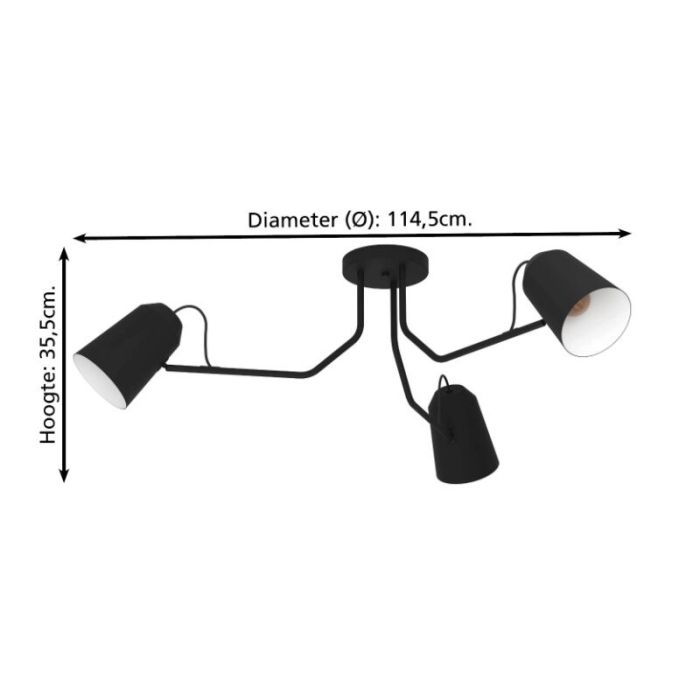 Zwarte industriële plafondlamp aluminium, Jelco