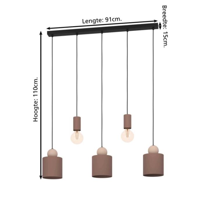 Taupe landelijke hanglamp aluminium, Sjaak