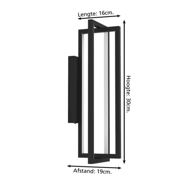Zwarte moderne wandlamp aluminium, Lianne, 15,5W, warm tot koud wit verstelbare LED, 3-staps dimbaar