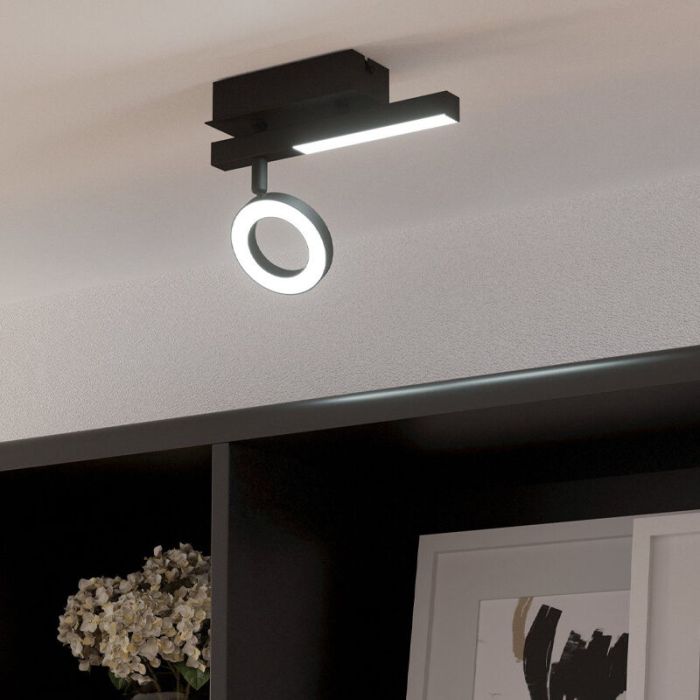 Zwarte moderne plafondspot aluminium, Madelinde, 3,2W, 3000K LED
