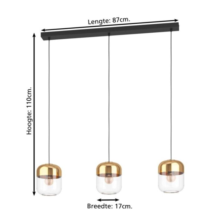 Gouden design hanglamp glas, Jeanny