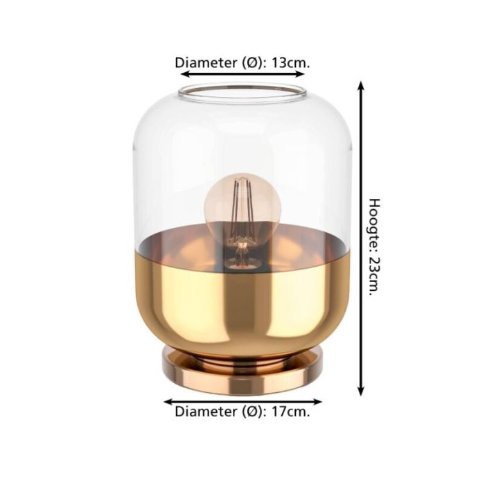 Gouden design tafellamp glas, Jeanny, met schakelaar