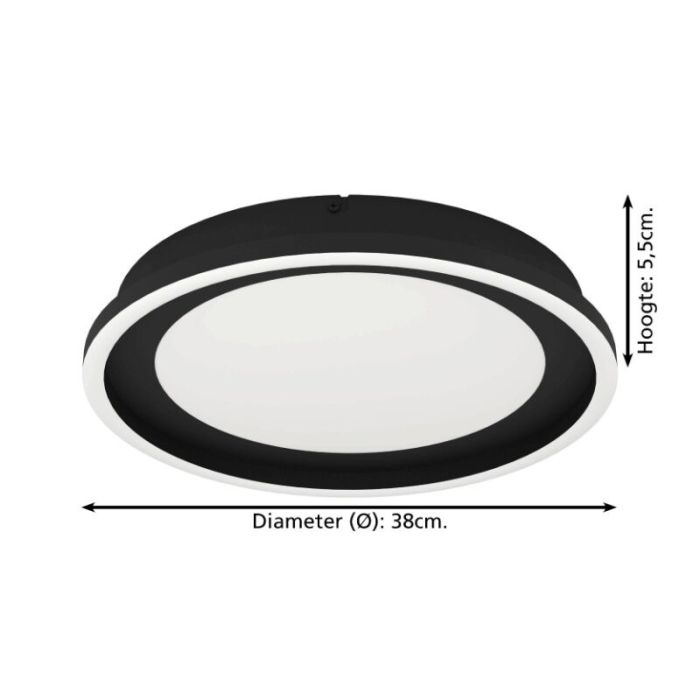 Zwarte moderne plafondlamp aluminium, Thijn, 11,5W, warm tot koud wit verstelbare LED, 3-staps dimbaar