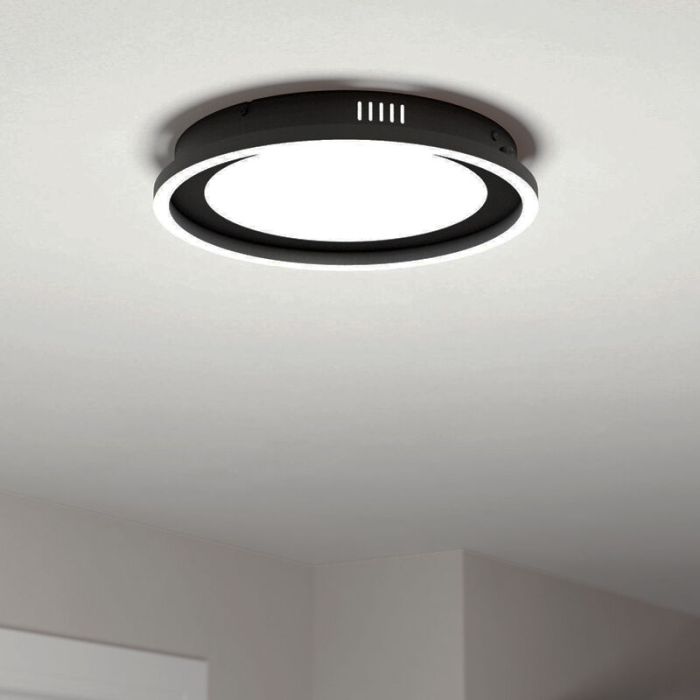 Zwarte moderne plafondlamp aluminium, Thijn, 11,5W, warm tot koud wit verstelbare LED, 3-staps dimbaar