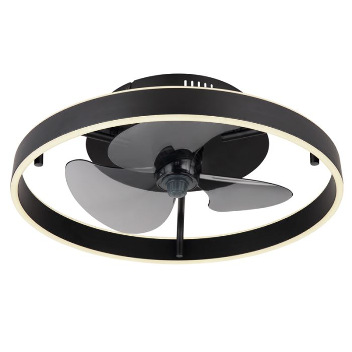 Zwarte moderne plafondventilator kunststof, Joos, 40W, warm tot koud wit verstelbare LED, met afstandsbediening