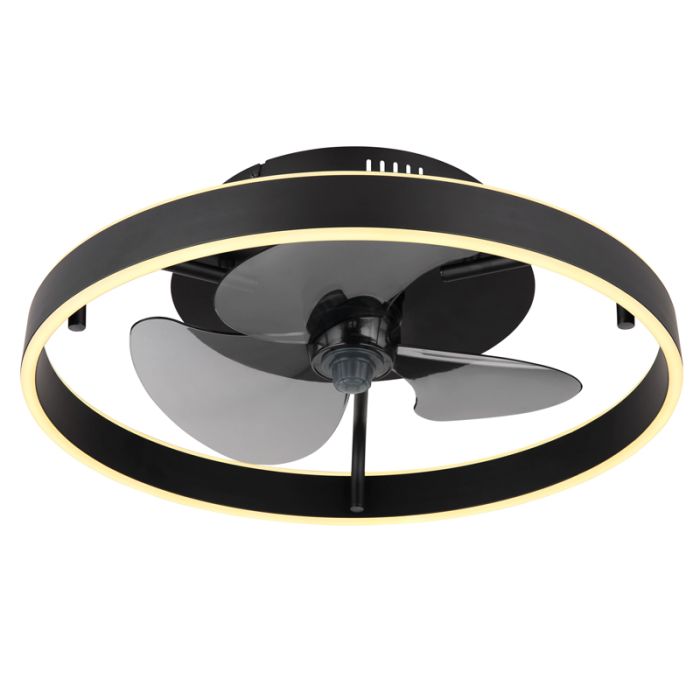 Zwarte moderne plafondventilator kunststof, Joos, 40W, warm tot koud wit verstelbare LED, met afstandsbediening