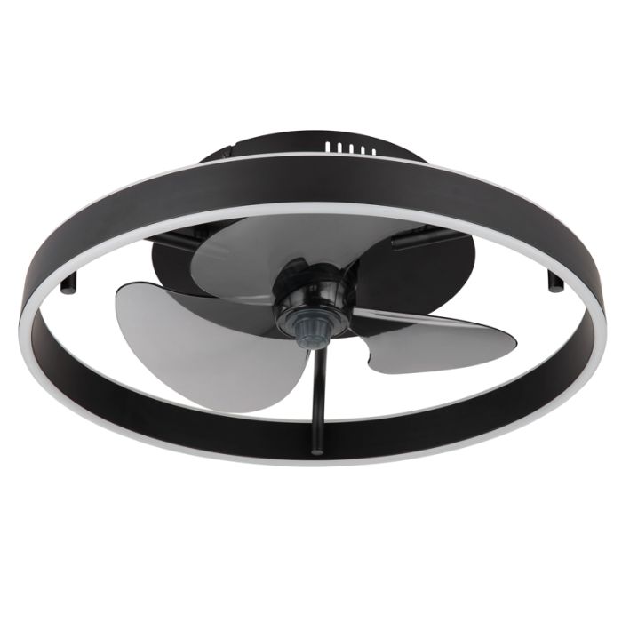 Zwarte moderne plafondventilator kunststof, Joos, 40W, warm tot koud wit verstelbare LED, met afstandsbediening
