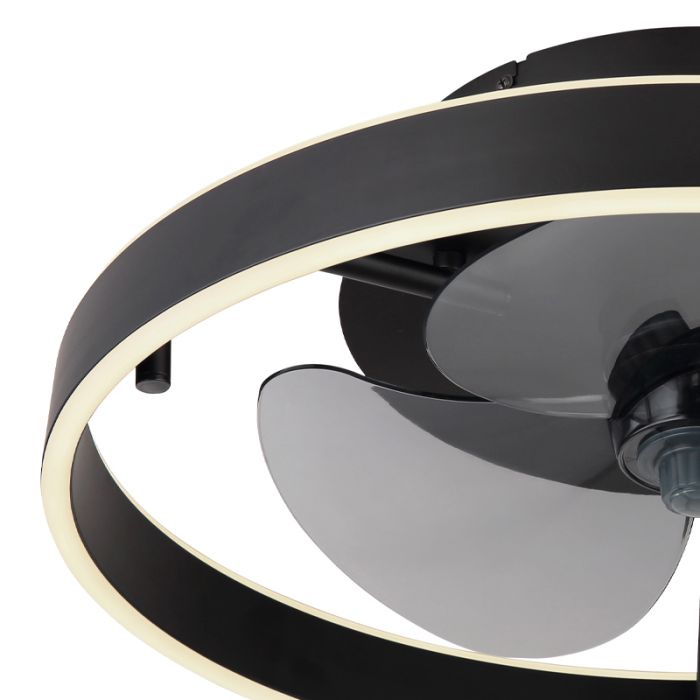Zwarte moderne plafondventilator kunststof, Joos, 40W, warm tot koud wit verstelbare LED, met afstandsbediening