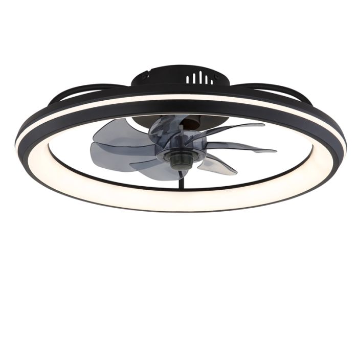 Zwarte moderne plafondventilator kunststof, Juulke, 40W, warm tot koud wit verstelbare LED, met afstandsbediening