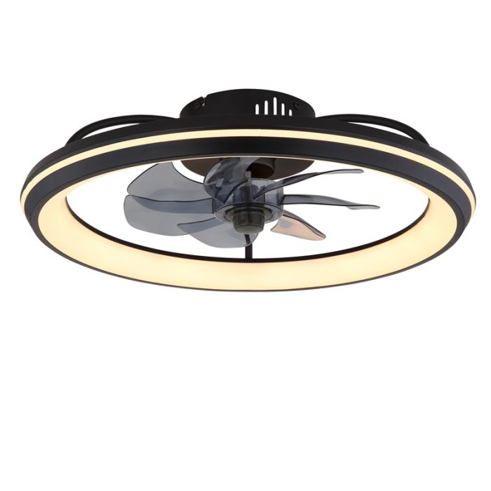 Zwarte moderne plafondventilator kunststof, Juulke, 40W, warm tot koud wit verstelbare LED, met afstandsbediening