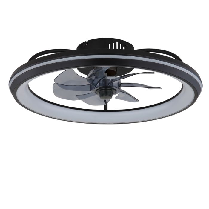 Zwarte moderne plafondventilator kunststof, Juulke, 40W, warm tot koud wit verstelbare LED, met afstandsbediening