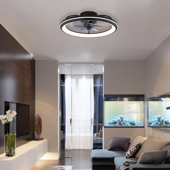 Zwarte moderne plafondventilator kunststof, Juulke, 40W, warm tot koud wit verstelbare LED, met afstandsbediening