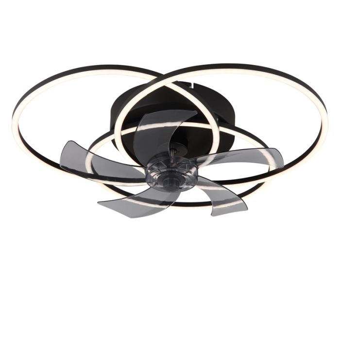 Zwarte design plafondventilator aluminium, Kamiel, 40W, warm tot koud wit verstelbare LED, met afstandsbediening