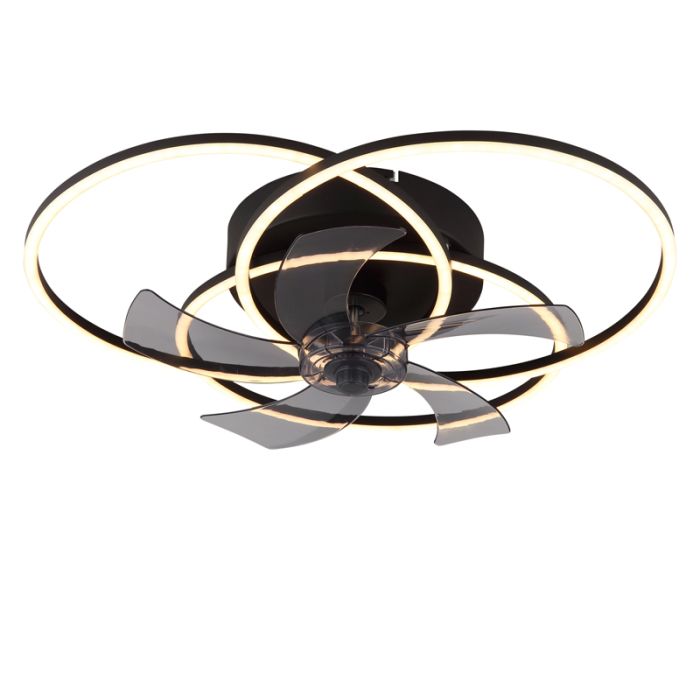 Zwarte design plafondventilator aluminium, Kamiel, 40W, warm tot koud wit verstelbare LED, met afstandsbediening
